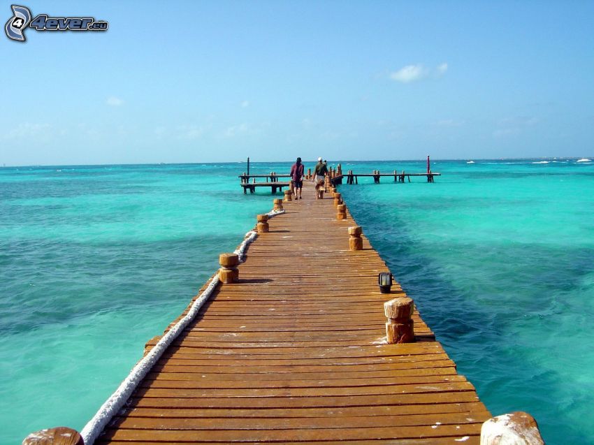 fa móló, turisták, nyílt tenger, Cancún