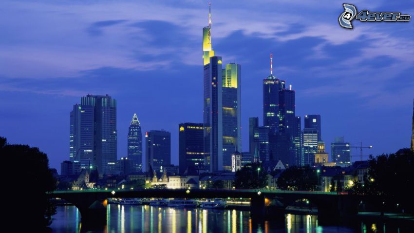 Frankfurt, Németország, város, felhőkarcolók