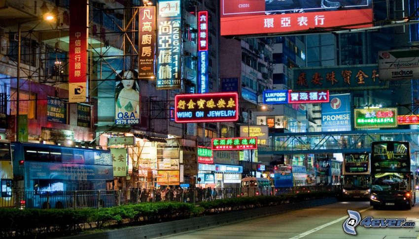 Hong Kong, utca, éjszakai város