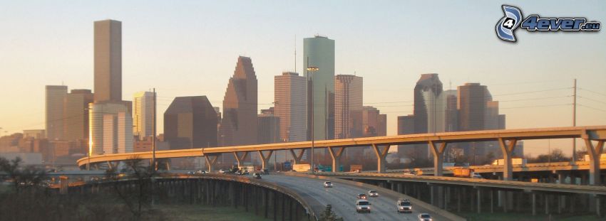 Houston, felhőkarcolók, híd