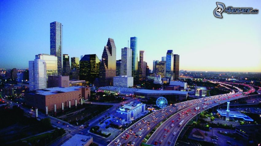 Houston, felhőkarcolók, országút