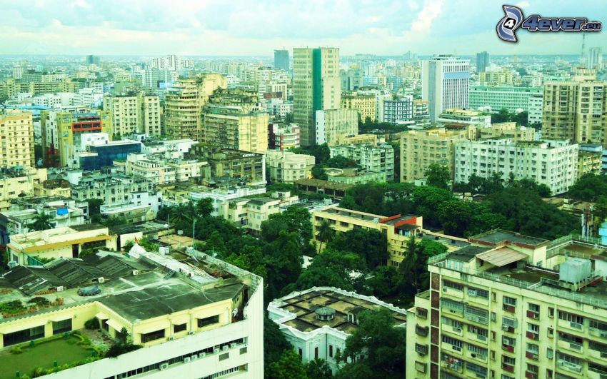 kilátás a városra, panelházak, India