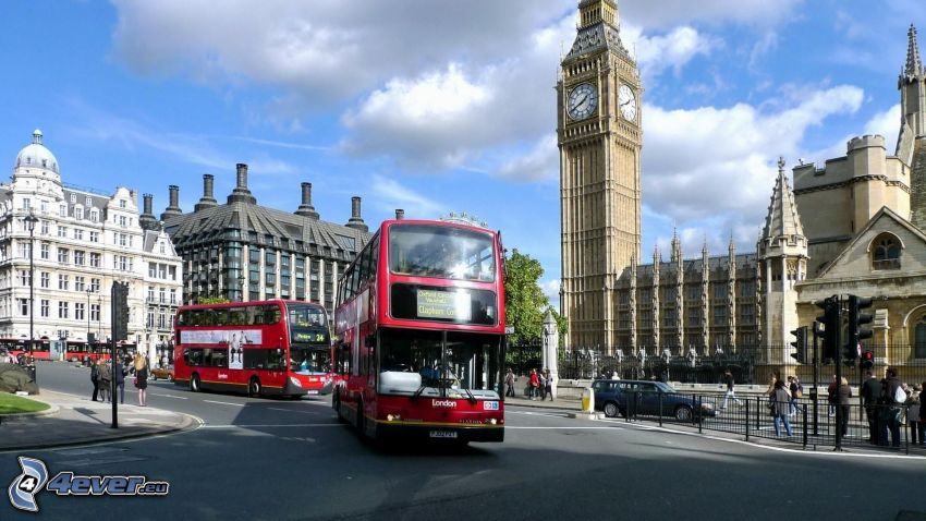 London, Big Ben, autóbusz