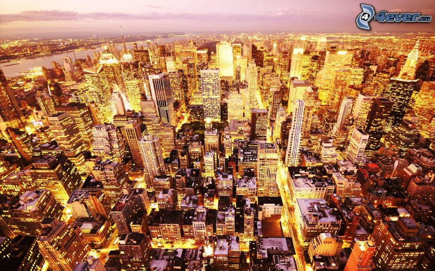 New York, felhőkarcolók, éjszakai város