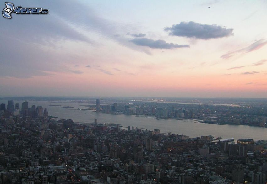 New York, napnyugta után, kilátás a városra, USA