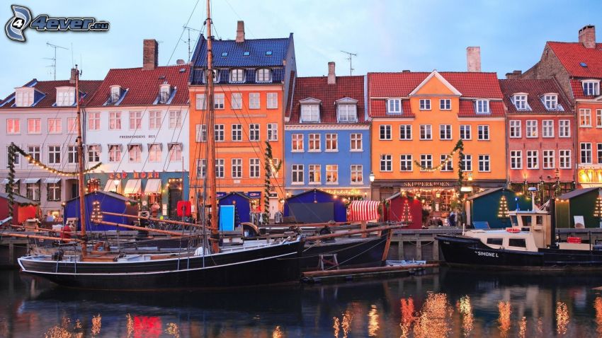 Nyhavn, Dánia, kikötő, sorházak