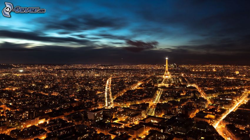 Párizs, kilátás a városra, éjszakai város, Eiffel-torony