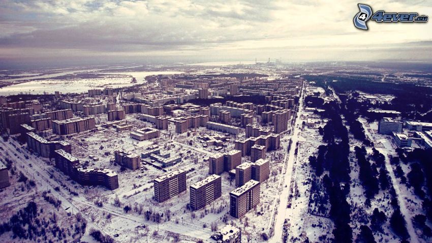 Pripjaty, Csernobil, panelházak, hó