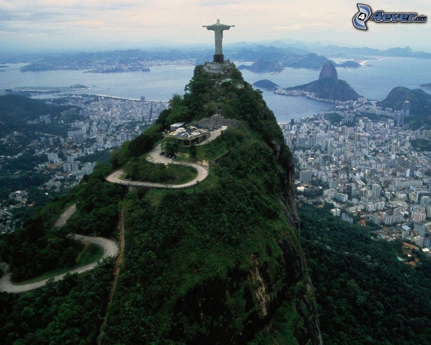 Rio de Janeiro-i Krisztus-szobor, tenger, Rio De Janeiro, kilátás a városra