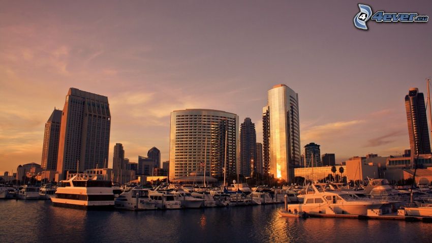 San Diego, felhőkarcolók, jachtkikötő