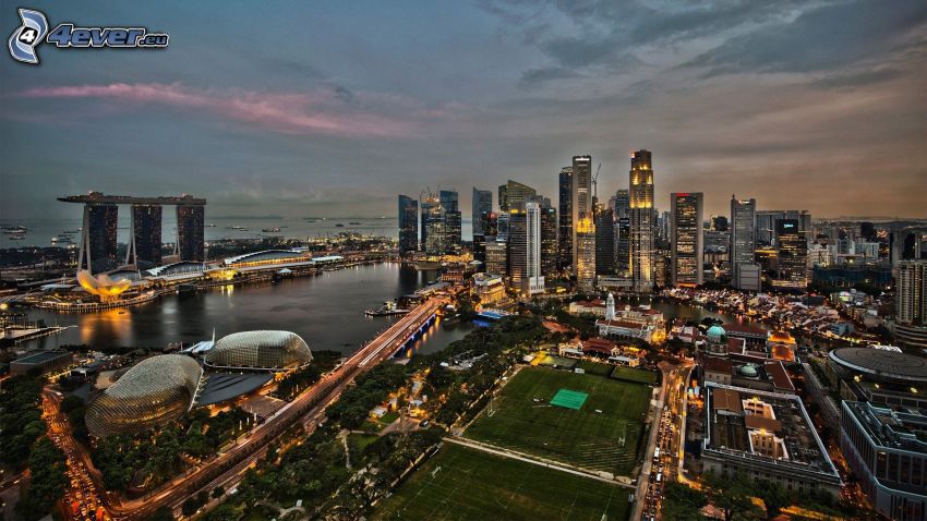 Szingapúr, felhőkarcolók, Marina Bay Sands, HDR