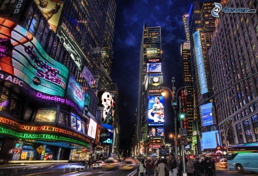 Times Square, New York, éjszakai város, utca