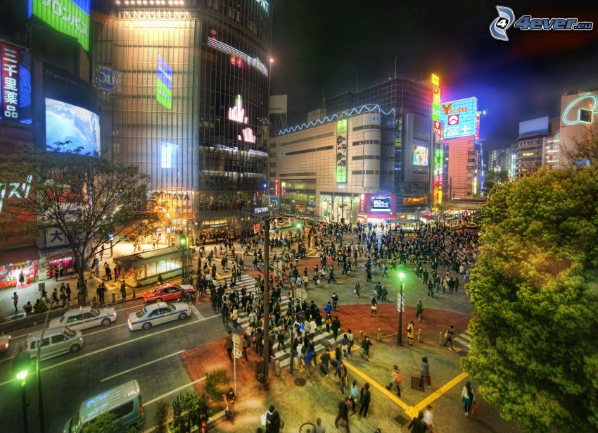 Tokió, éjszakai város, emberek