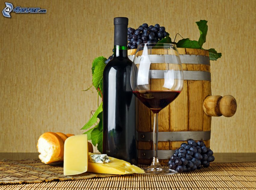 bor, hordó, szőlő, sajt