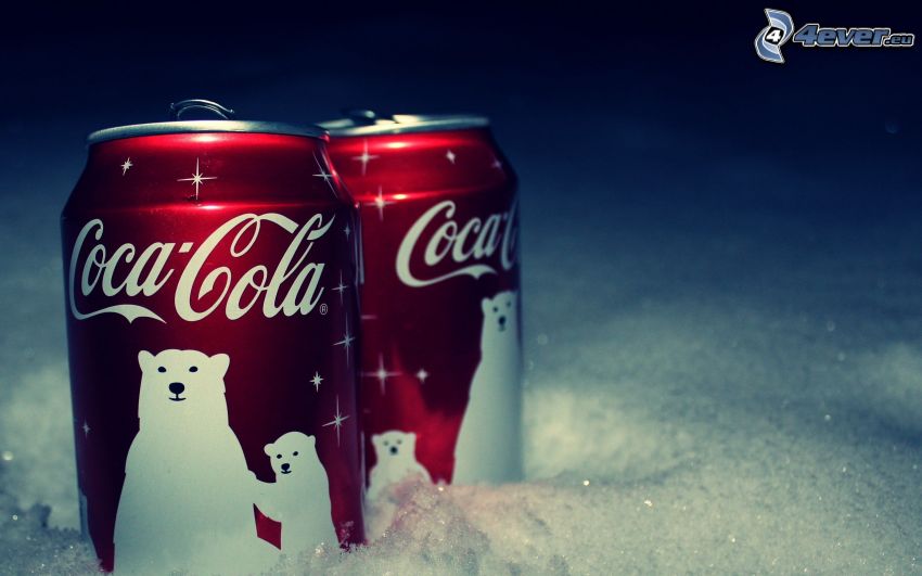 Coca Cola, alumínium dobozok, jegesmedvék, hó