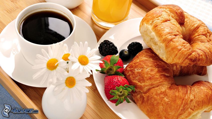 croissant, kávé, reggeli