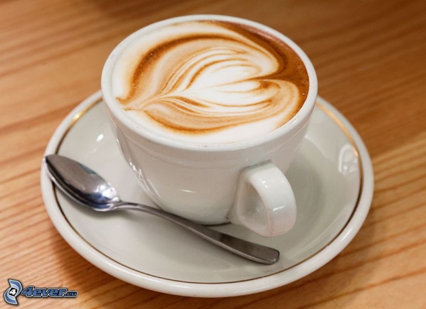 csésze kávé, hab, latte art
