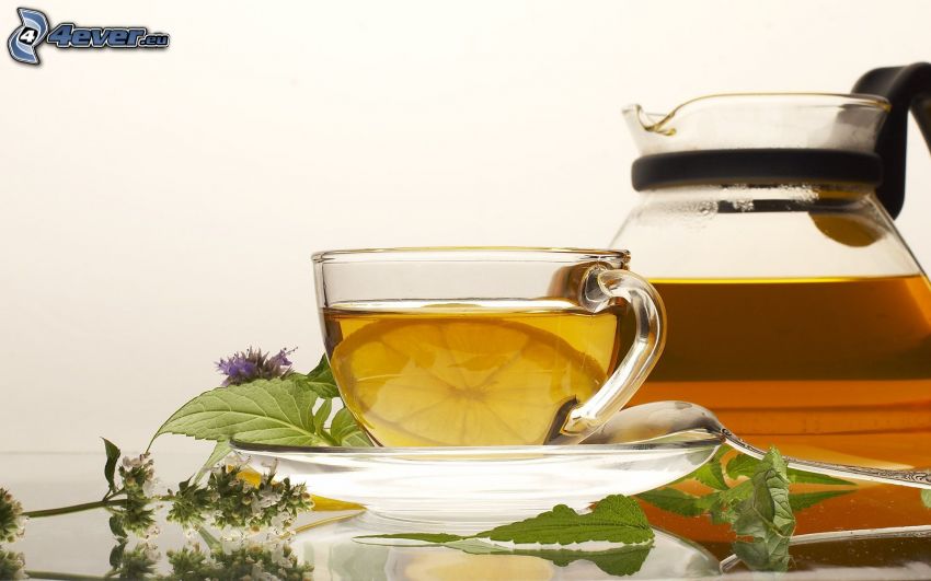 egy csésze tea, teáskanna, gyógynövények