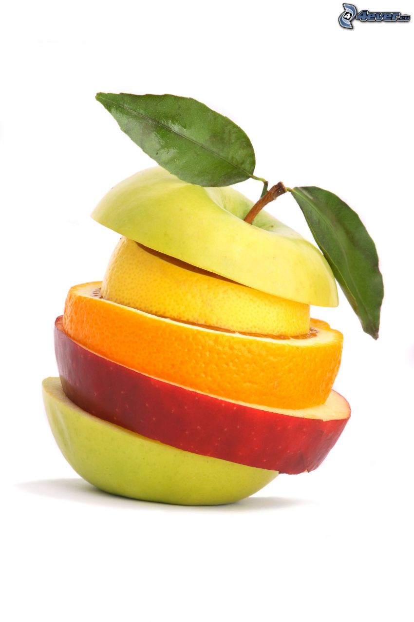 gyümölcs, alma, citrom, narancs