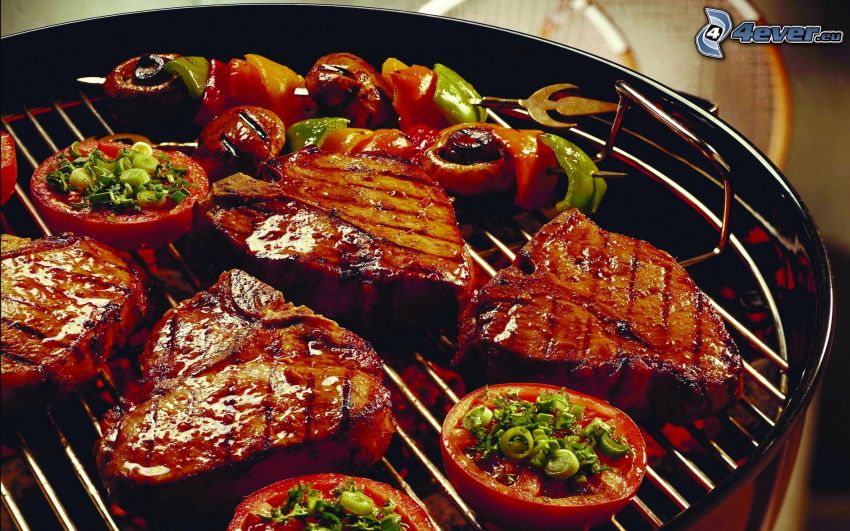 steak, grillezett hús, zöldség
