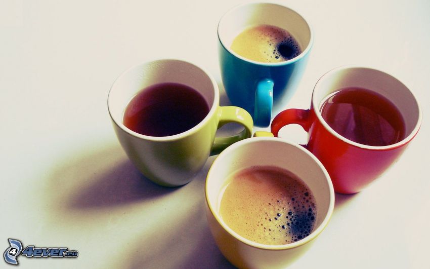 tea, kávé, csészék