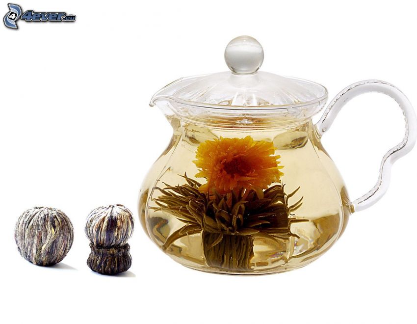 virágzó tea, teáskanna