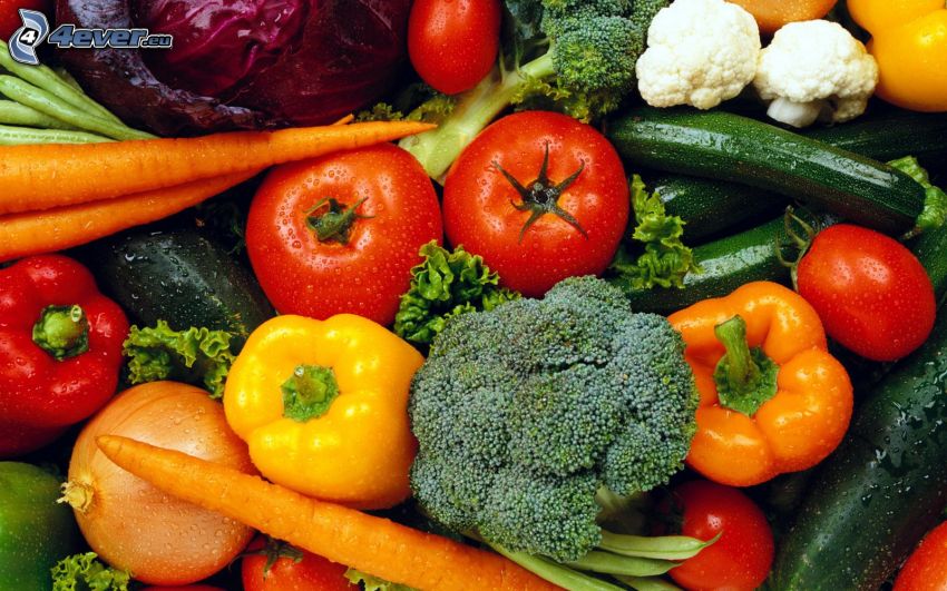 zöldség, paradicsomok, paprikák, brokkoli, uborkák