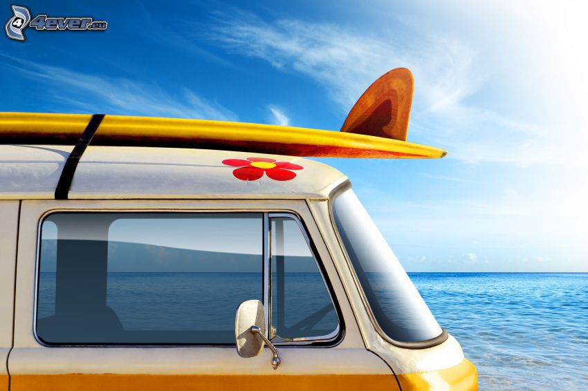 Volkswagen Type 2, surf, tenger, nap, nyaralás