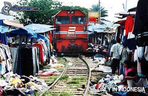 Indonézia, vonat, piac