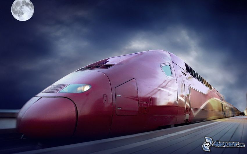 TGV, gyorsvonat, éjszaka, Hold