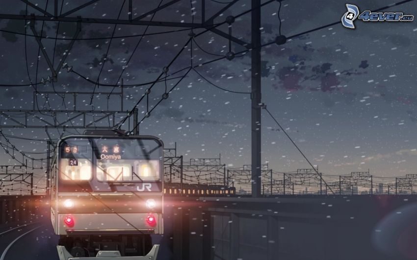 vonat, hóesés, rajzolt