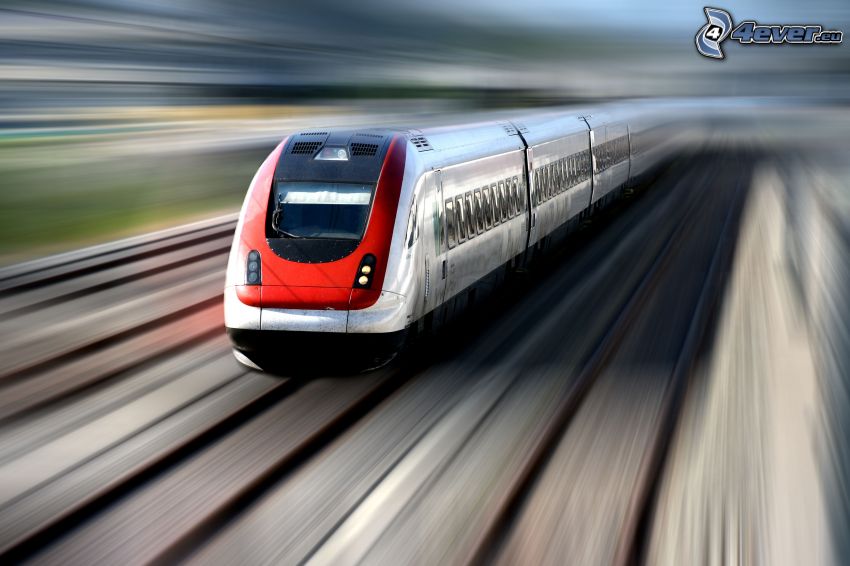vonat, sebesség, sínek