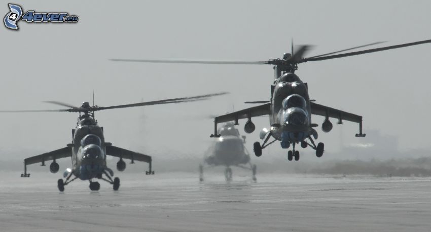 katonai helikopterek, fekete-fehér kép