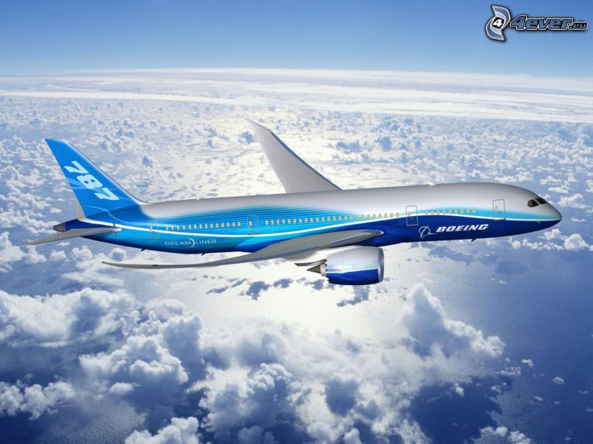 Boeing 787 Dreamliner, felhők felett, tenger, repülőgép