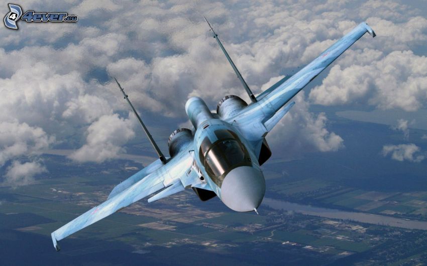 Sukhoi Su-35S, felhők, kilátás a tájra