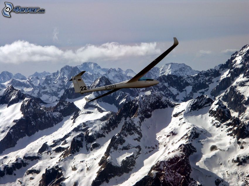 vitorlázó repülőgép, havas hegyek