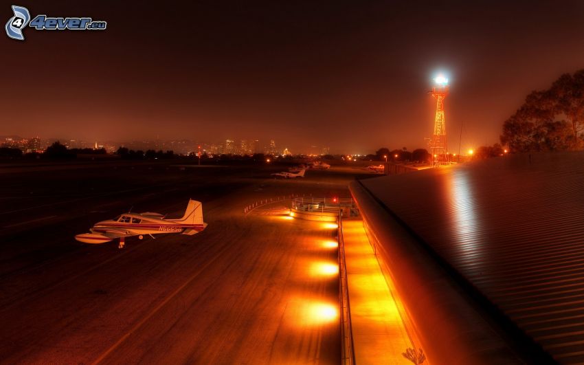 repülőtér, világítótorony, repülőgép