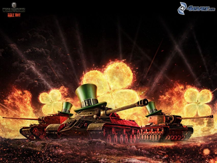World of Tanks, tankok, négylevelű lóherék, tűz, kalapok