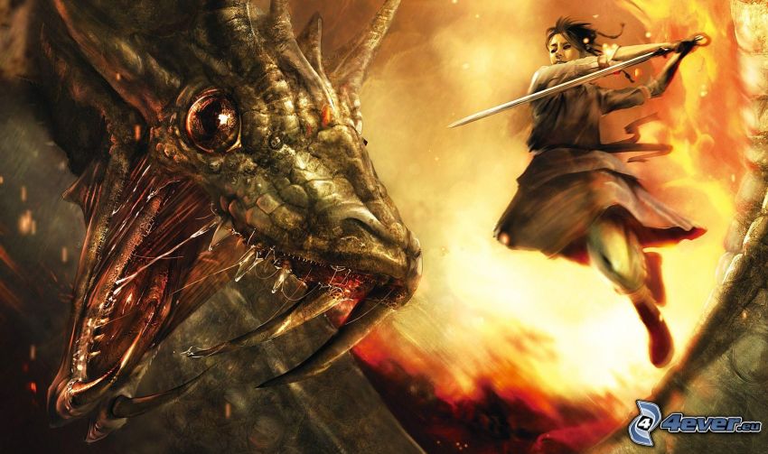 Dragon Age, rajzolt sárkány, nő fegyverrel