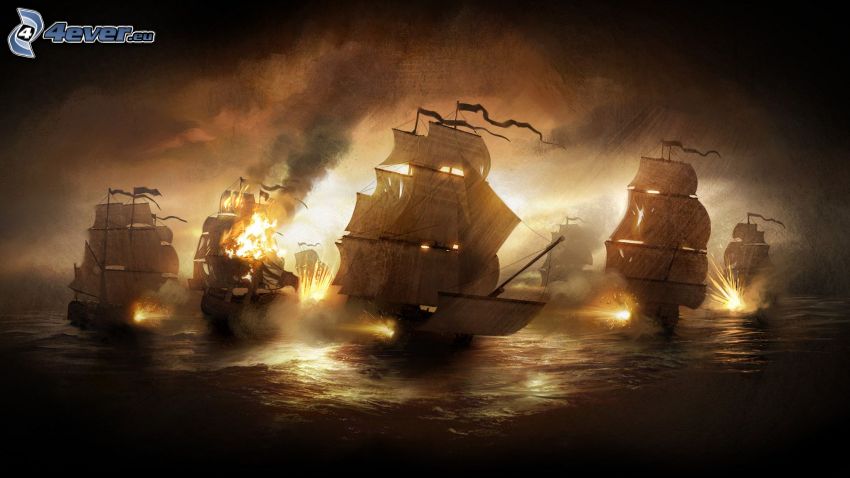 Empire: Total War, vitorláshajók, éjszaka, lövés