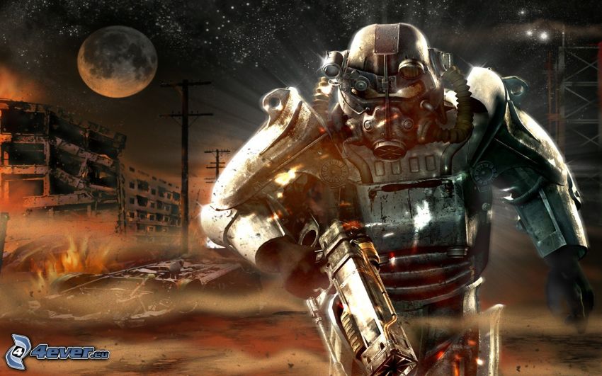 Fallout: New Vegas, éjszaka, sci-fi katona