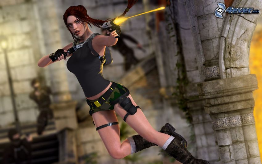 Lara Croft, nő fegyverrel