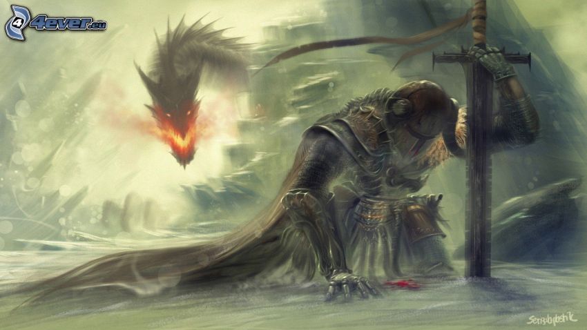 The Elder Scrolls Skyrim, fantasy harcos, sárkány, kard