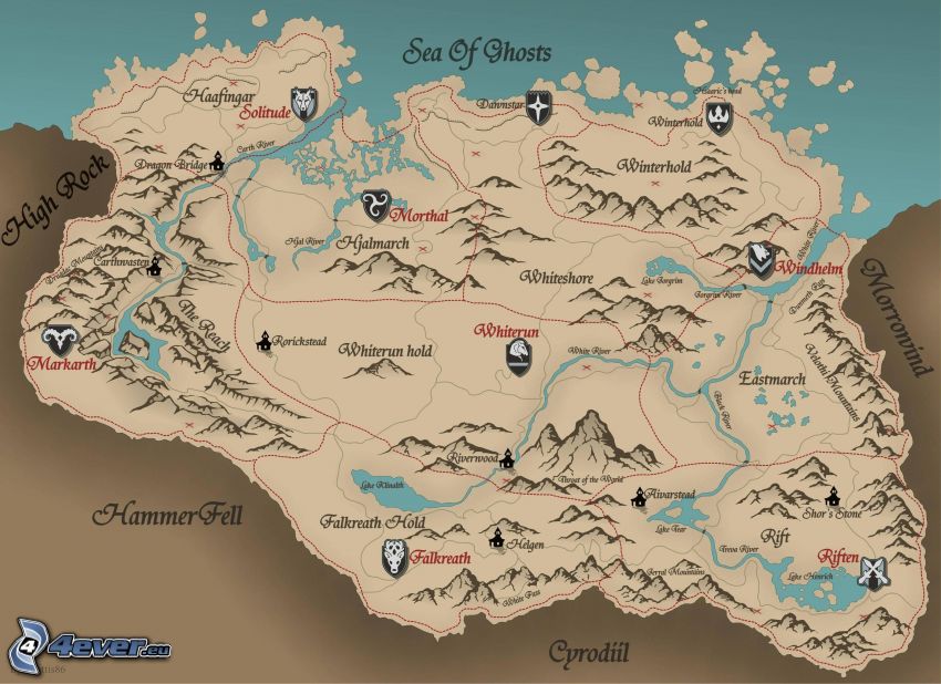 The Elder Scrolls Skyrim, térkép