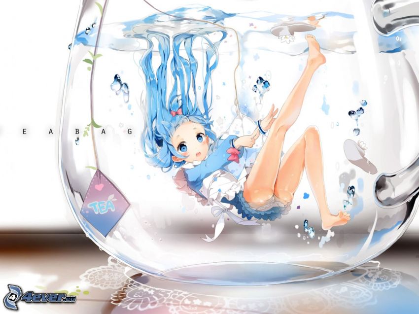 anime lány, akvárium