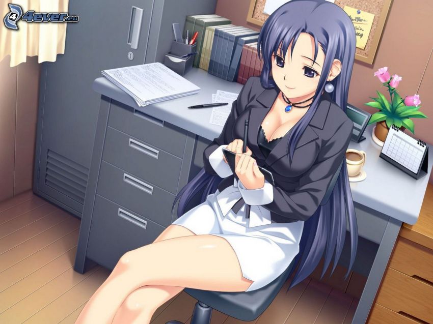 anime lány, dolgozószoba