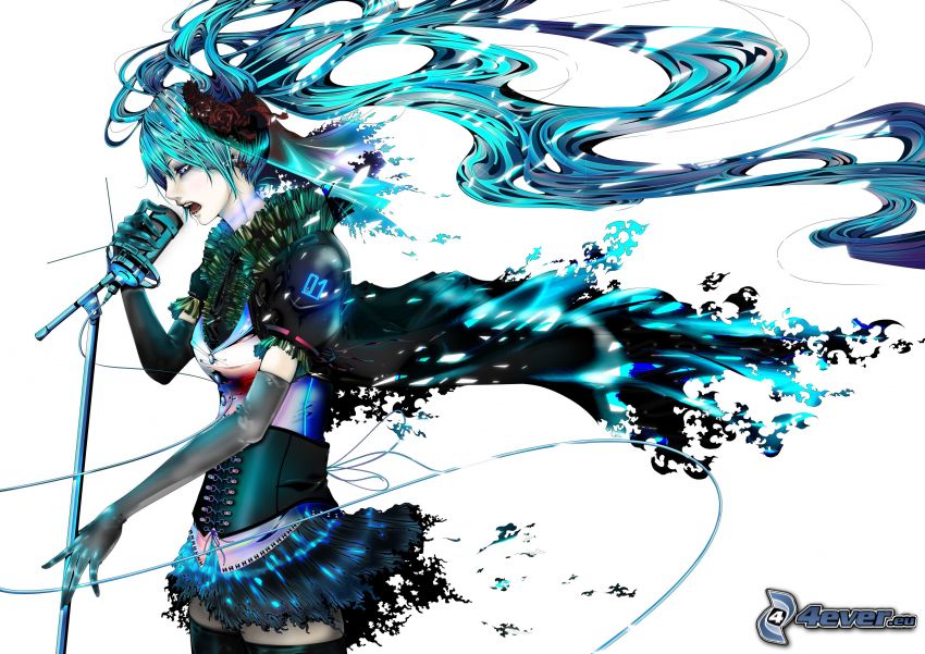 anime lány, énekesnő, kék haj