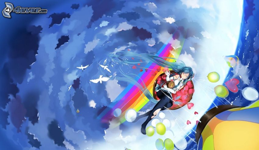 anime lány, hőlégballon
