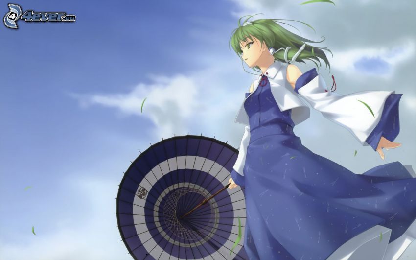 anime lány, lány esernyővel
