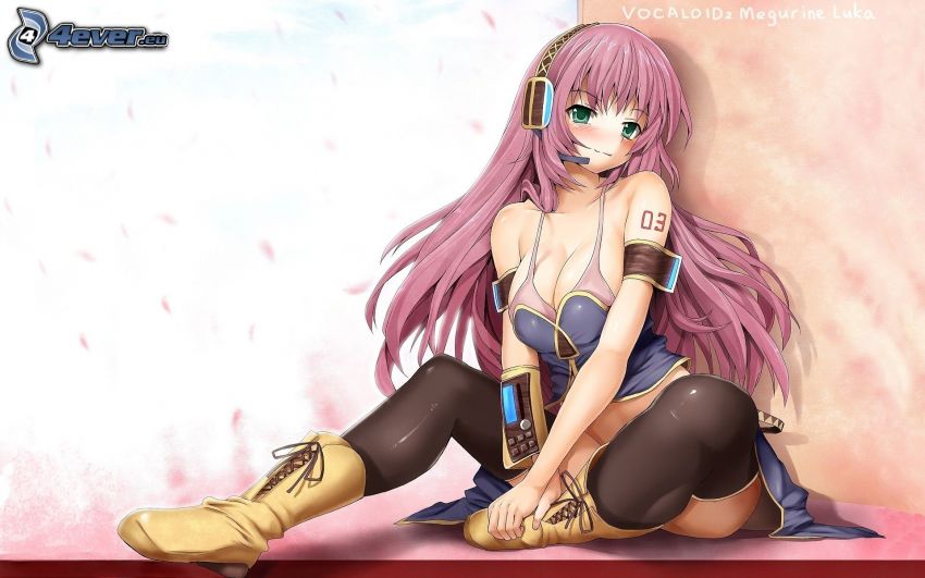 anime lány, lány fühallgatóval, lila haj